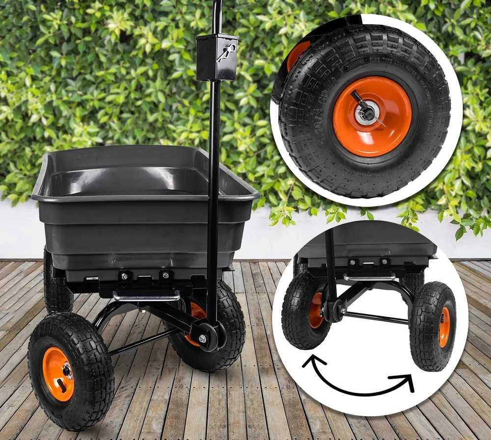 Sodo vežimėlis, transportavimo vežimėlis, sunkiasvoris sodo išvertimo vežimėlis, 75L talpa, 300kg keliamoji galia