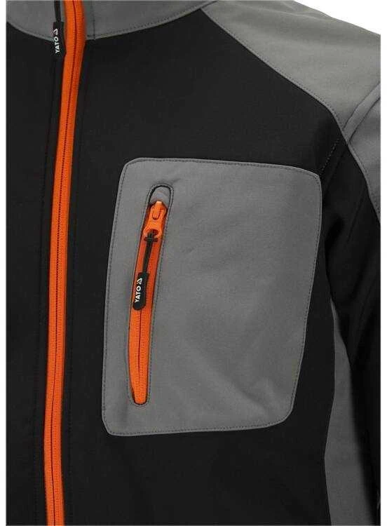 Yato Softshell striukė darbui, S dydis, atspari vandeniui ir kvėpuojanti, juoda, pilka ir oranžinė striukė