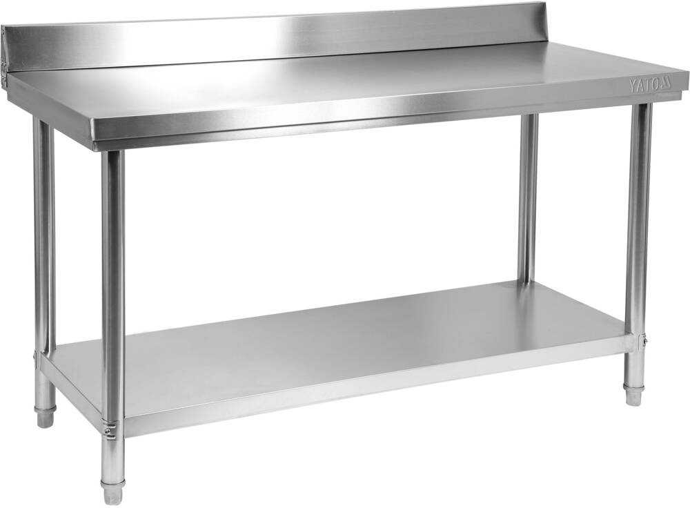 Toya Sa Poland šoninis staliukas su lentyna, 1400x600 mm, nerūdijančio plieno darbo stalas