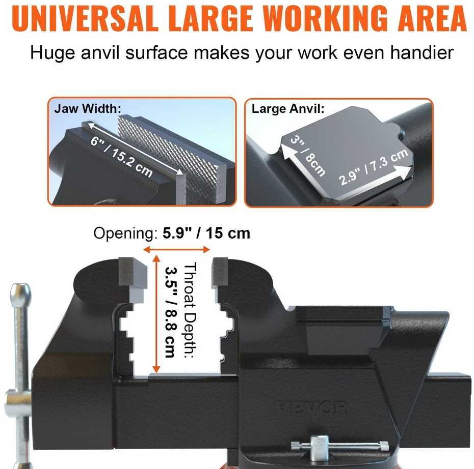 VEVOR 6" spaustuvas su priekalu ir 360° reguliuote
