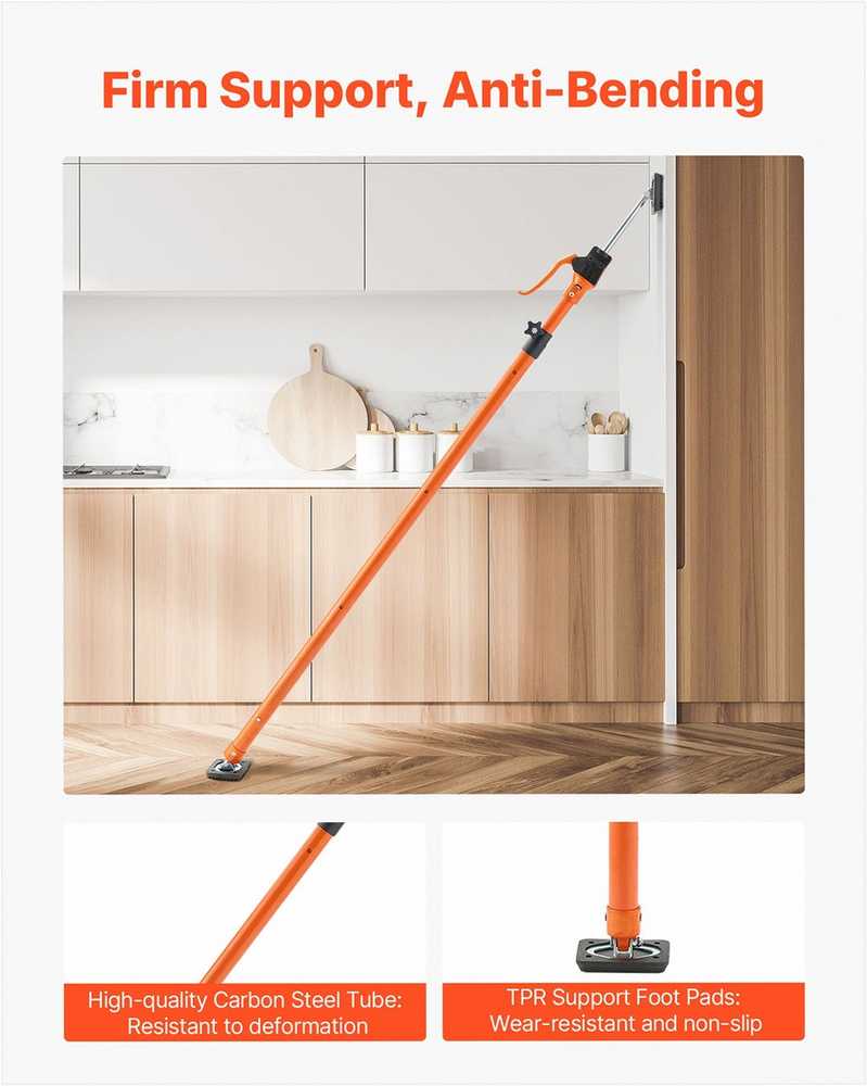 Spintelių kėlimo atrama, 125-291 cm reguliuojamas teleskopinis plieno strypas spintelių montavimui ir gipso kartono kėlimui, 2 vnt. greito palaikymo sistema, statybinis laikiklis