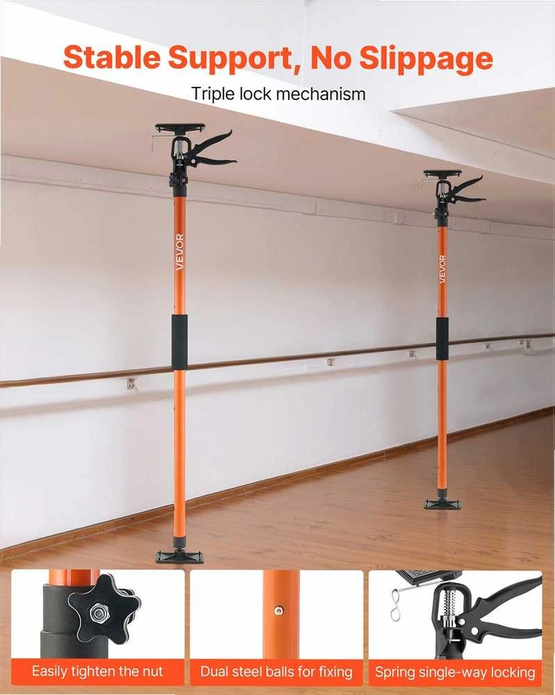 Spintelių kėlimo atraminis strypas, 2 vnt. reguliuojamas plieno teleskopinis strypas montavimui ir gipso kartonui, trečios rankos sistema, greito palaikymo strypas iki 70 kg galios