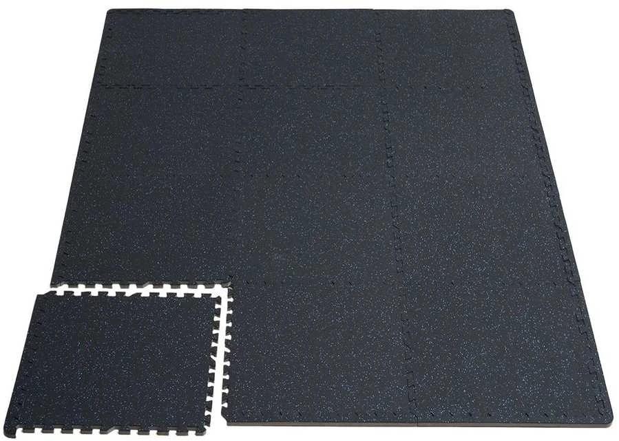Sporto salės grindų kilimėliai, susijungiančios guminės putų plytelės, 63.5 x 63.5 cm, juodi ir mėlyni treniruočių kilimėliai, namų sporto salės grindys, garažo pratimų kilimėliai