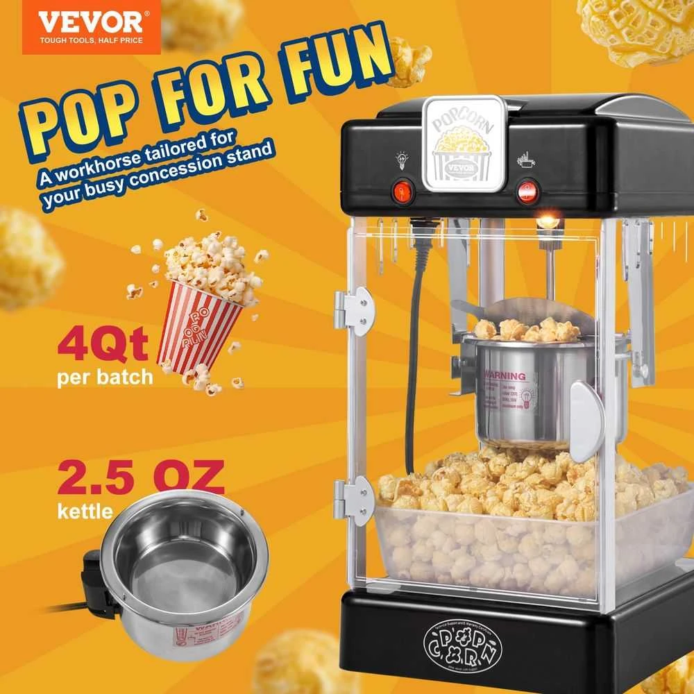 Spragėsių gaminimo aparatas 300W, 2.5L virdulys, 4L partija, stalinis, kino teatro stiliaus, namų vartojimui. Spragėsių pūtimo mašina su LED apšvietimu ir šildymo funkcija