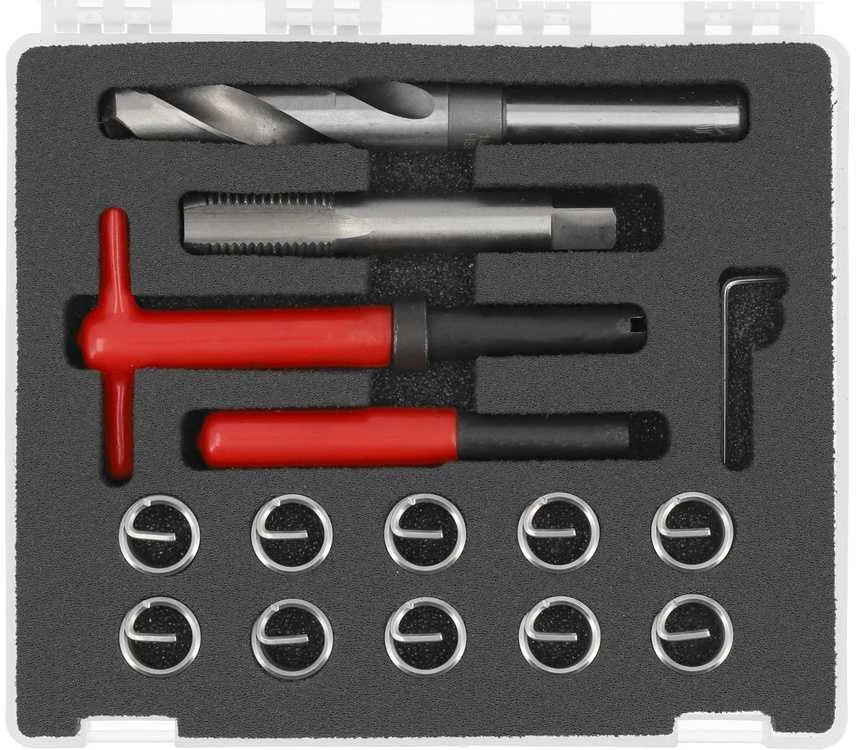 Sriegių remonto komplektas M16x2.0mm, 15 vnt., sriegių keitimo rinkinys, skirtas sriegių taisymui