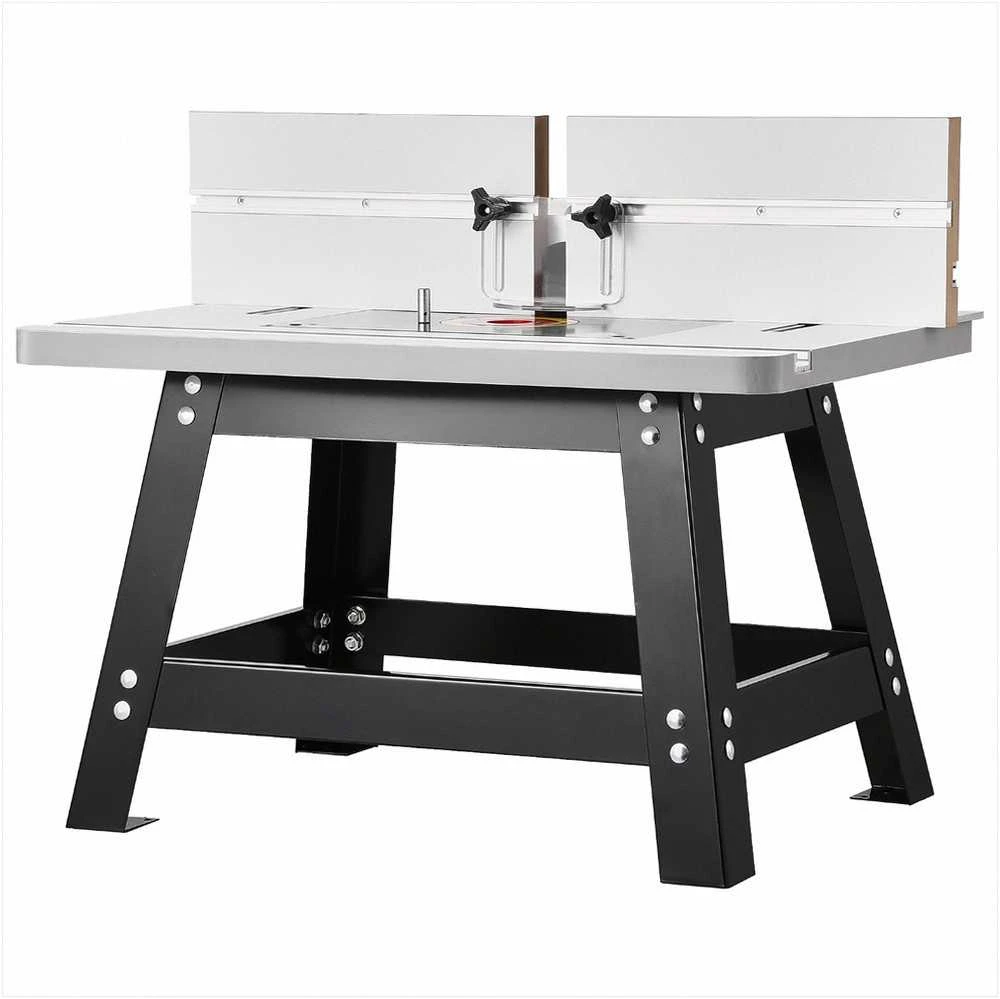 Stalinis frezavimo stalas medžio apdirbimui, 610 x 400 mm, su reguliuojama atrama, MDF stalviršis, tvirtas metalinis pagrindas, frezavimo staklės, medienos frezavimo įranga