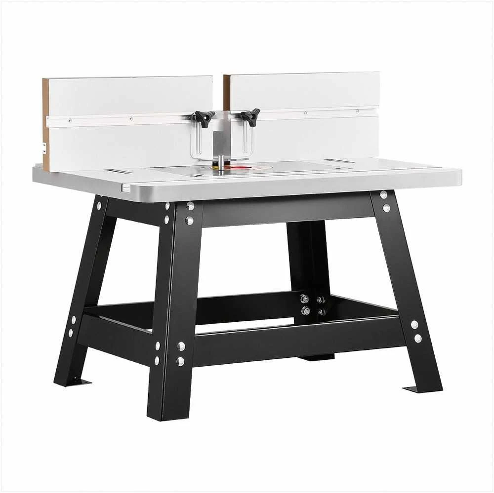 Stalinis frezavimo stalas medžio apdirbimui, 610 x 400 mm, su reguliuojama atrama, MDF stalviršis, tvirtas metalinis pagrindas, frezavimo staklės, medienos frezavimo įranga