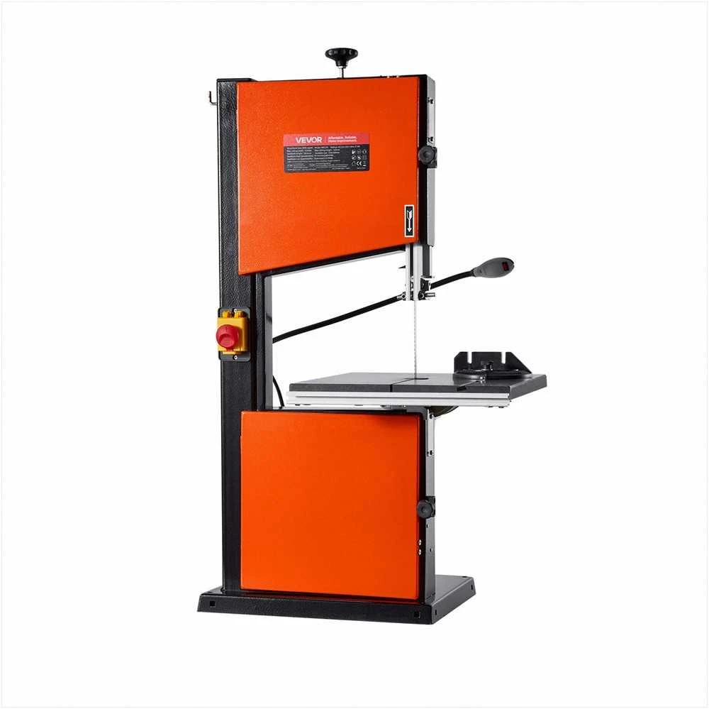 Stalinis juostinis medžio pjūklas, 373W, 160 mm pjovimo aukštis, 335x340 mm ketaus stalas, 360° žibintas, kampinis ribotuvas ir kreipiančioji, staklės baldų gamybai ir drožybai