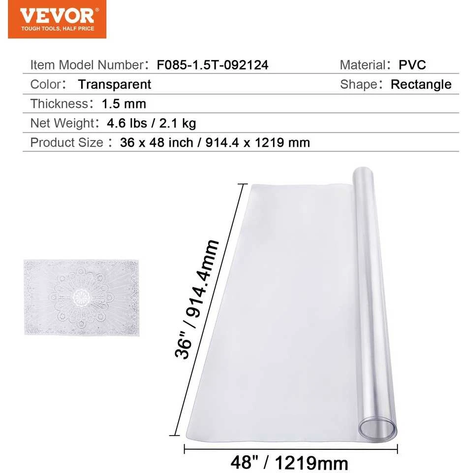Stalo apsauga, PVC, skaidri, 91,4 x 121,9 cm
