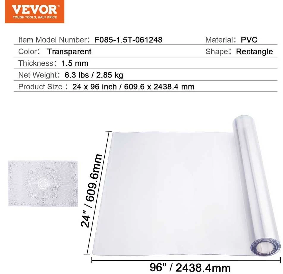 Stalo apsauga, PVC, Skaidri, Patvari, 61x244 cm