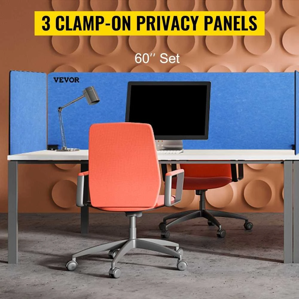 Stalo pertvara, akustinė uždanga, triukšmo slopinimo ekranas, 3 panelės, 152 cm, mėlyna, biuro pertvaros, garso izoliacija