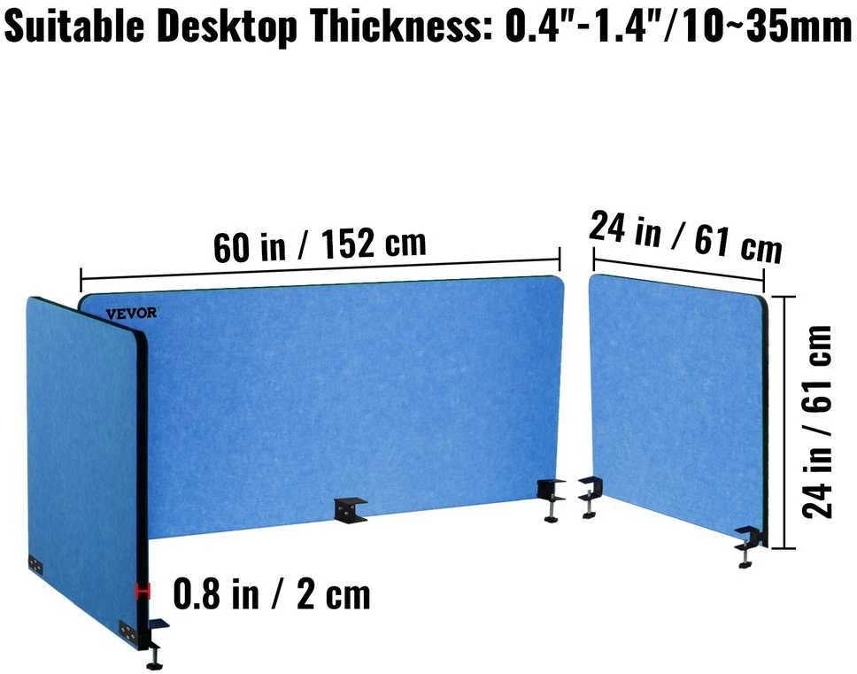 Stalo pertvara, akustinė uždanga, triukšmo slopinimo ekranas, 3 panelės, 152 cm, mėlyna, biuro pertvaros, garso izoliacija