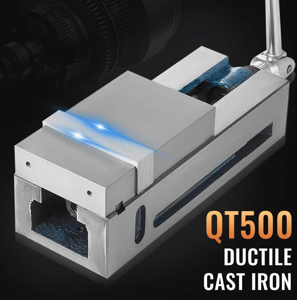 Stalo spaustuvai, didelio tikslumo, 100 mm, CNC, fiksuoti žandikauliai, frezavimo spaustuvai, metalo apdirbimo spaustuvai