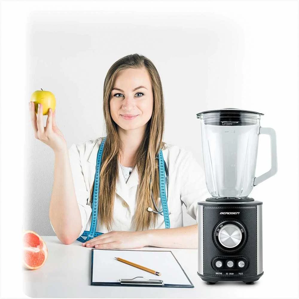 Stiklinis ąsotinis trintuvas, 800W didelės galios, kokteiliams ir ledo smulkinimui, sveikiems gėrimams ir kokteiliams, nerūdijančio plieno peiliai, 1.5L talpa