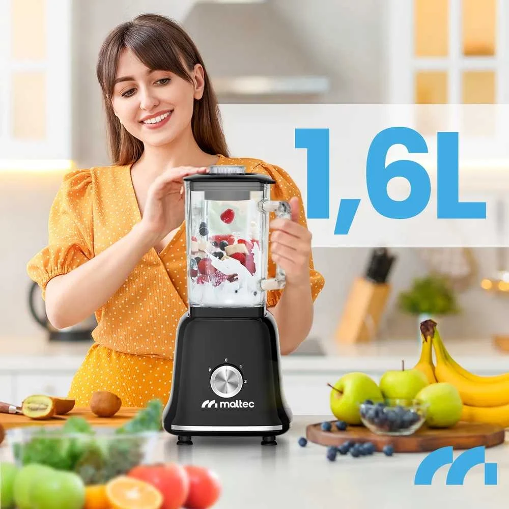 Stiklinis ąsotis trintuvas, 1800W didelės galios kokteilių gaminimo aparatas, su malūnėliu ir 2 x 600ml buteliukais, virtuvei, kokteiliams ir ledo smulkinimui