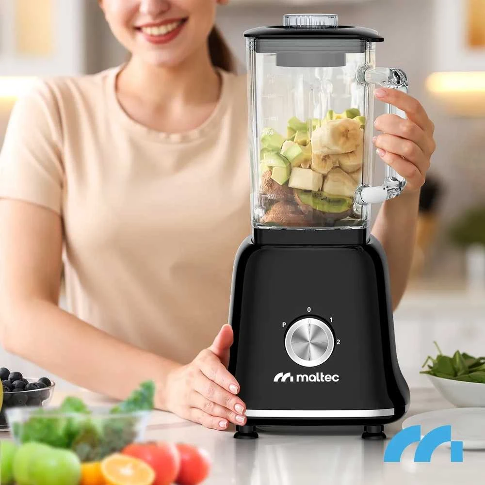 Stiklinis ąsotis trintuvas, 1800W didelės galios kokteilių gaminimo aparatas, su malūnėliu ir 2 x 600ml buteliukais, virtuvei, kokteiliams ir ledo smulkinimui