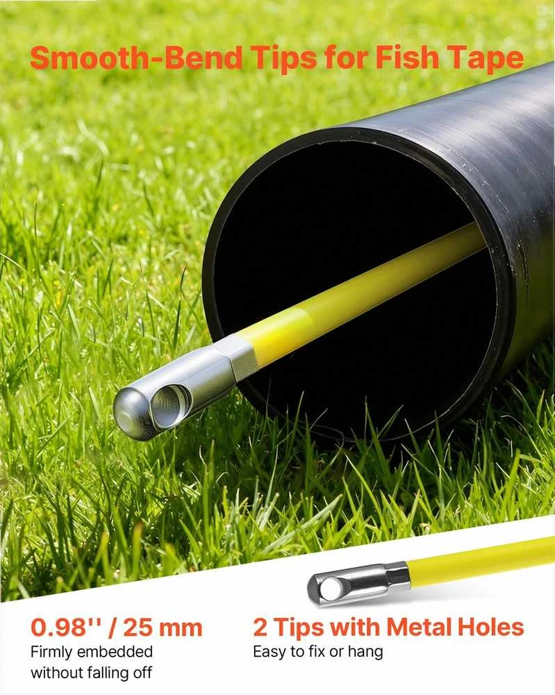 Stiklo pluošto kabelių traukimo juosta, 100 m 6.3 mm vielos traukiklis su stovu ir užrakinimo mechanizmu, sienoms grindims elektros vamzdžiams, nelaidus kanalų strypas, kabelių tiesimo įrankis