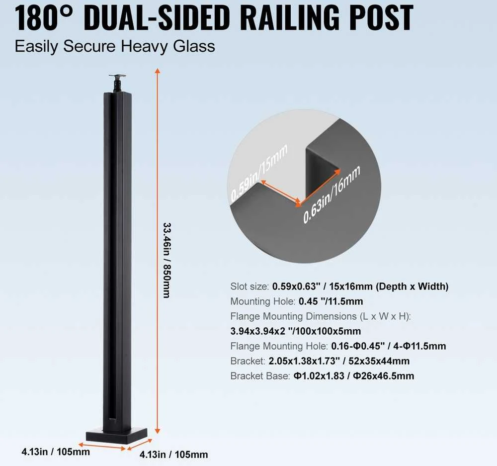 VEVOR Stiklo spaustukas juodas 91 cm turėklams