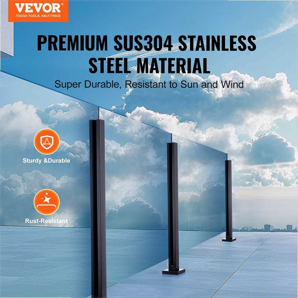 VEVOR Stiklo turėklo laikiklis 105 cm, juodas