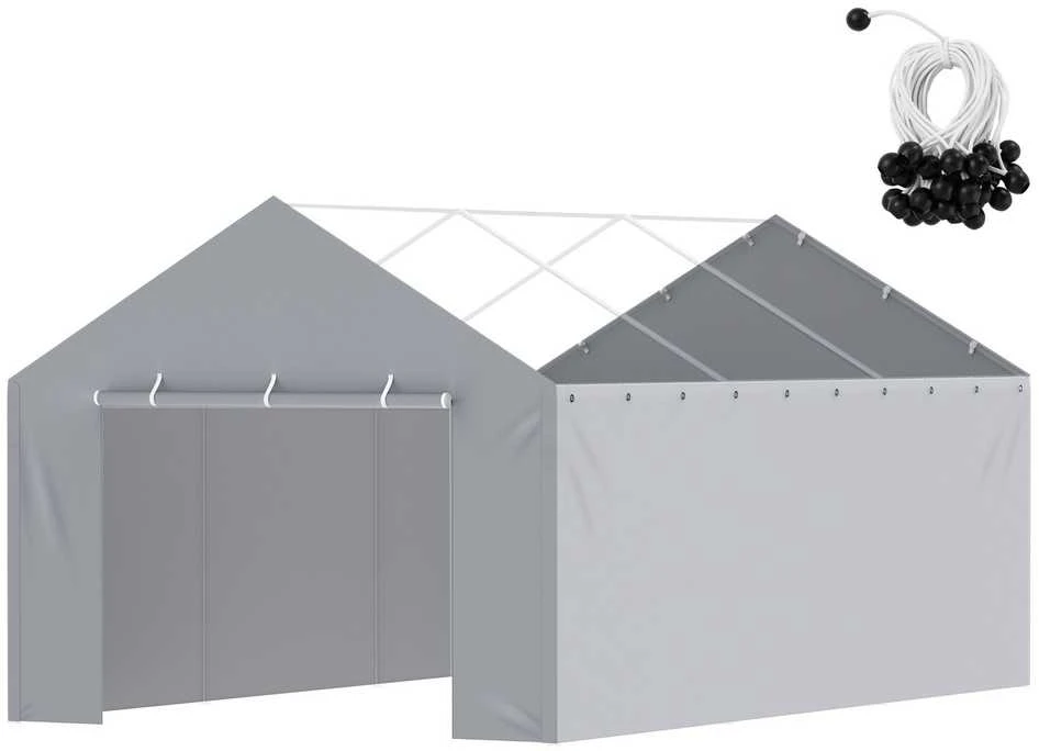 Stoginės pakaitinis uždangalas, 12 x 20 pėdų vandeniui atsparus tentas, tvirtas garažo pastogės uždangalas, stoginės viršaus pakeitimas, pilkas stoginės uždangalas