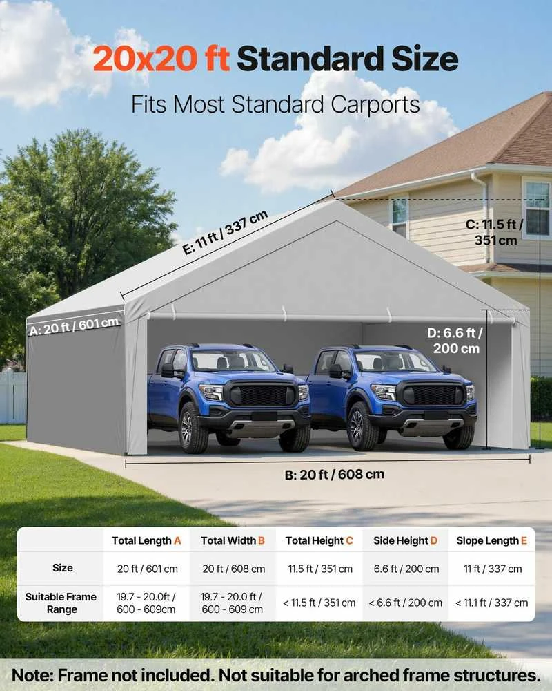 Stoginės tento pakeitimas, 6 x 6 m vandeniui atsparus uždangalas, tvirtas garažo palapinės stogas, atsparus UV spinduliams automobilio pastogė, nešiojama stoginė