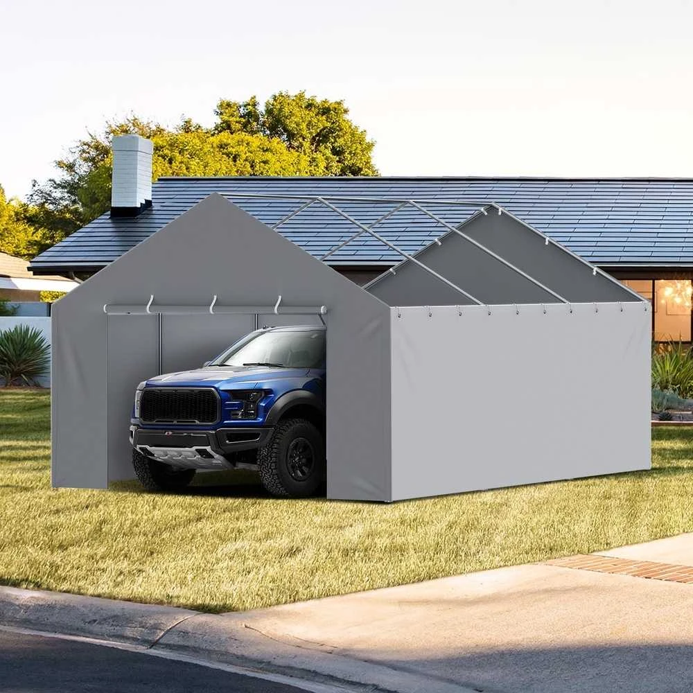 Stoginės uždangalas 3950 x 6000 mm, pakaitinis garažo tentas, atsparus vandeniui, apsaugotas nuo UV spindulių, tvirtas stoginės uždangalas, pilkas garažo tentas