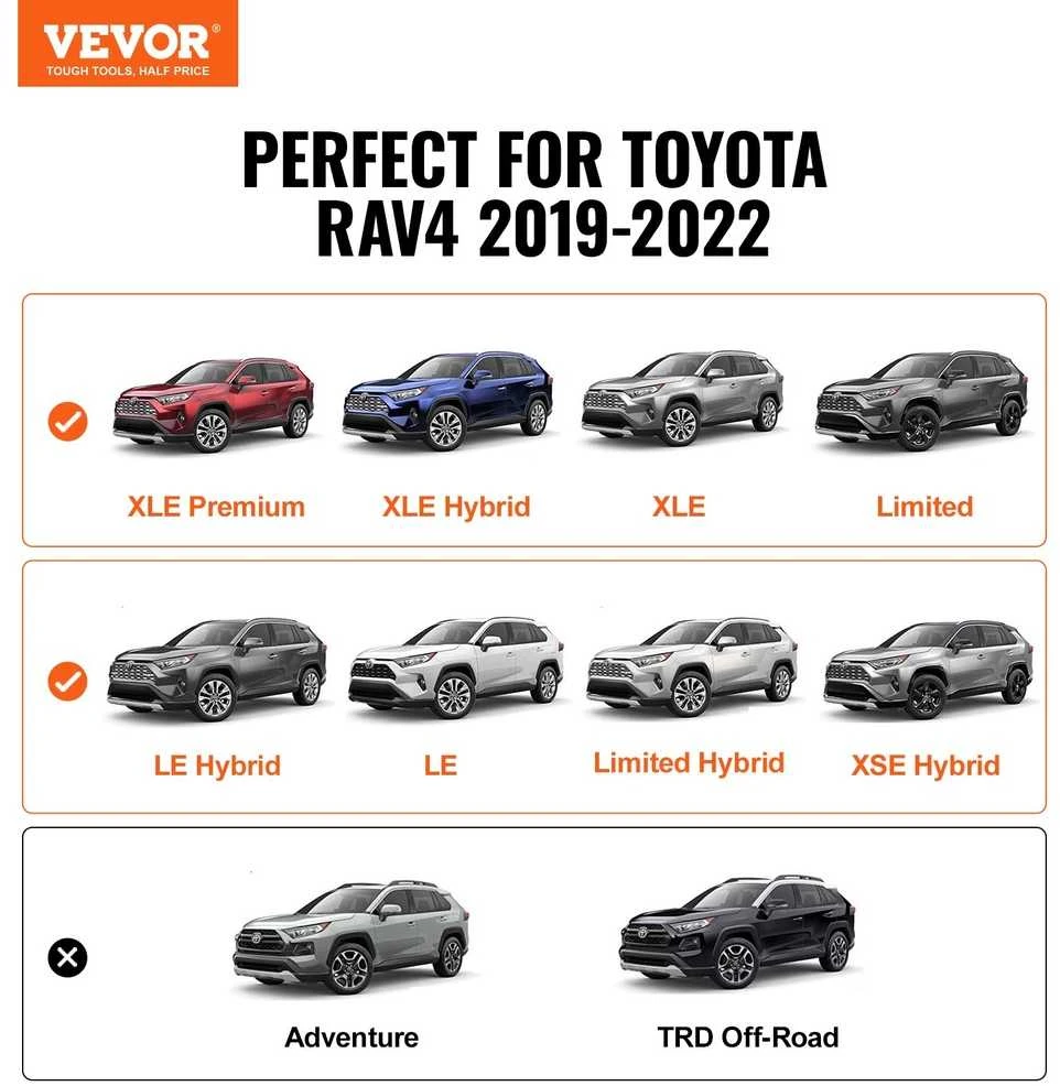 Stogo skersiniai Toyota RAV4 2019-2023 (260 lbs), aliuminiai, antikoroziniai, su užraktais, bagažinės laikikliai, automobilio stogo skersiniai