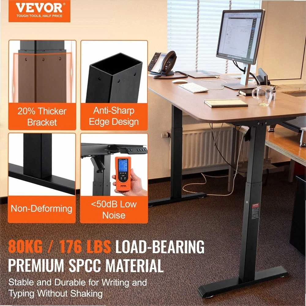 Stovimo stalo rėmas, reguliuojamas aukštis 70-117 cm, ilgis 95-158 cm, elektrinės reguliuojamo aukščio stalo kojos, ergonomiškas darbo stalo pagrindas namams ir biurui, juodas rėmas, pakeliamas mechanizmas