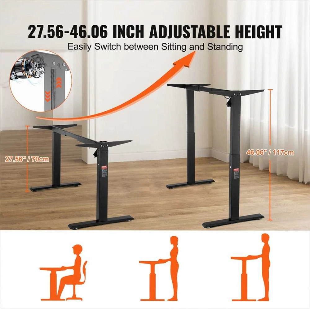 Stovimo stalo rėmas, reguliuojamas aukštis 70-117 cm, ilgis 95-158 cm, elektrinės reguliuojamo aukščio stalo kojos, ergonomiškas darbo stalo pagrindas namams ir biurui, juodas rėmas, pakeliamas mechanizmas