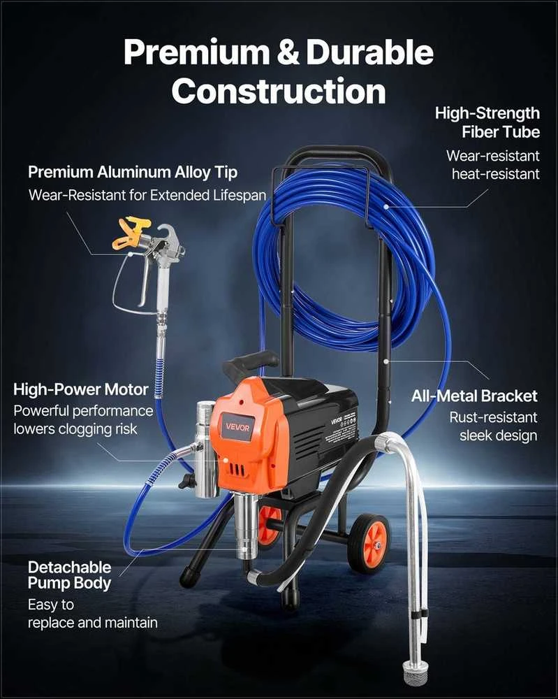 VEVOR Beorė dažymo mašina 1500W, 3300PSI su vežimėliu