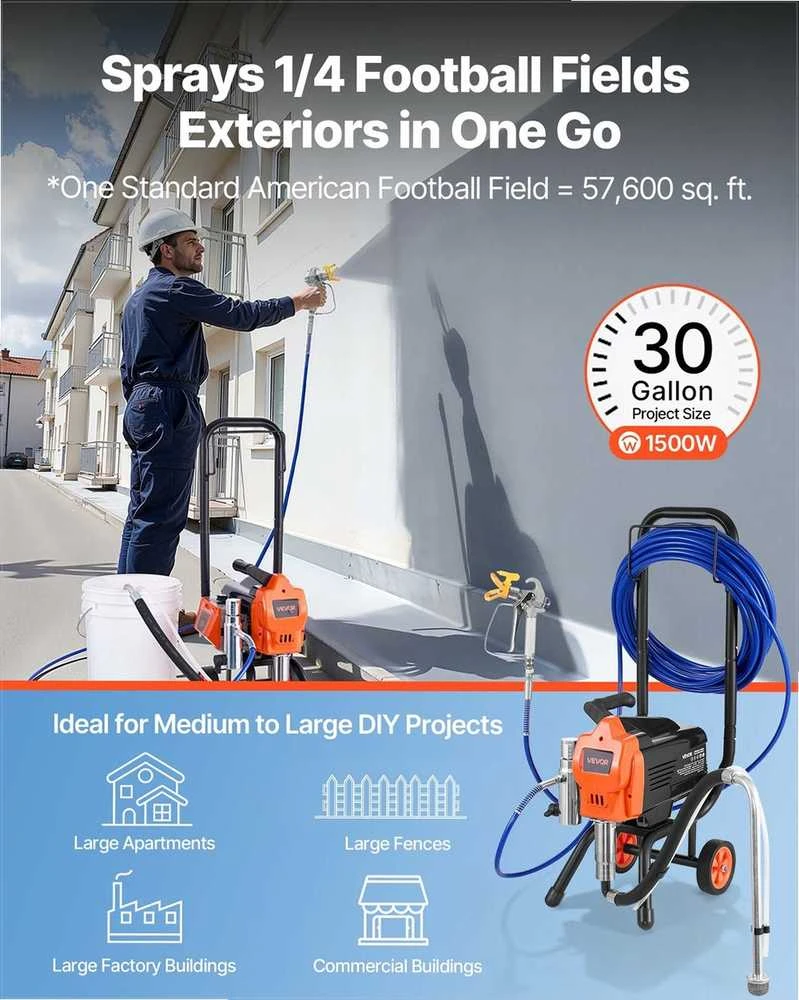 VEVOR Beorė dažymo mašina 1500W, 3300PSI su vežimėliu