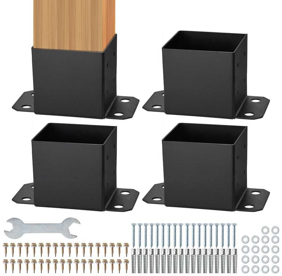Stulpo pagrindas, Stulpo laikiklis, Terasos stulpo pagrindas, Pavėsinės stulpo pagrindas, Turėklų stulpo pagrindas, Anglinio plieno stulpo pagrindas, Tvirtas stulpo pagrindas