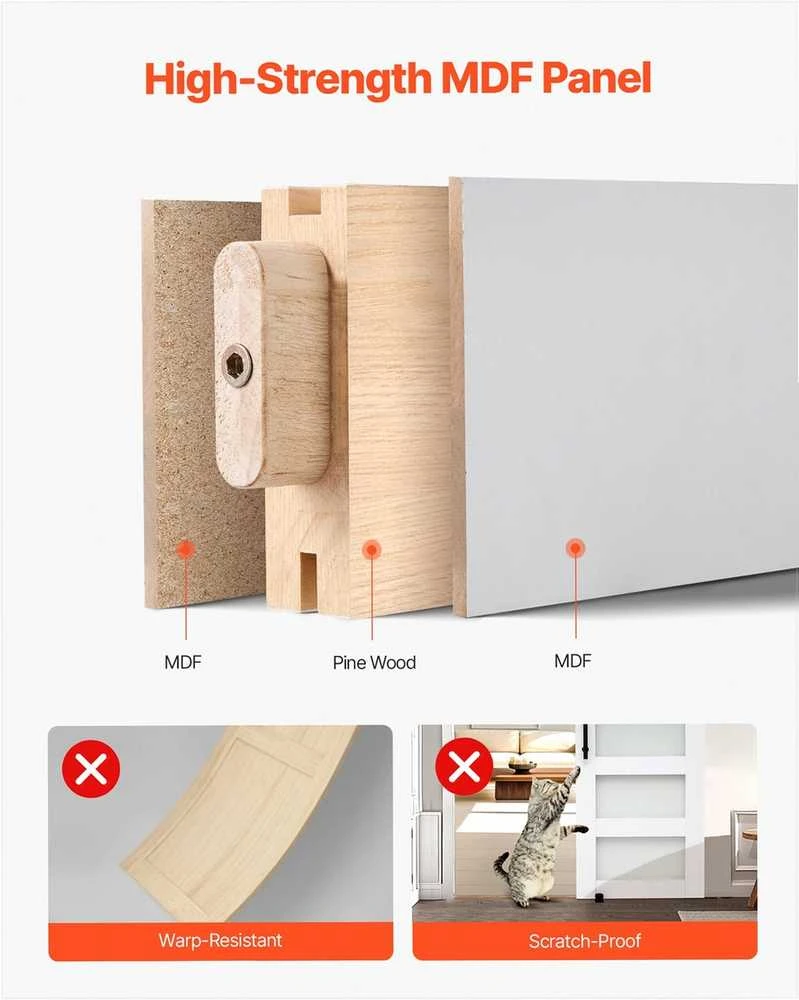 Stumdomos svirno tipo vidaus durys su stiklu ir aparatūra, MDF, vandeniui atsparus PVC, H rėmas, 762x2134 mm, baltos spalvos, tylus slydimas