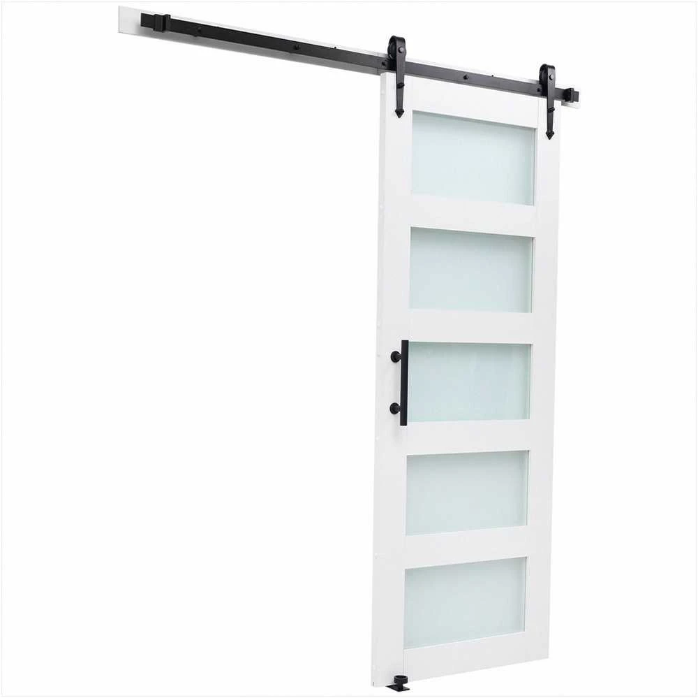 Stumdomos svirno tipo vidaus durys su stiklu ir aparatūra, MDF, vandeniui atsparus PVC, H rėmas, 762x2134 mm, baltos spalvos, tylus slydimas