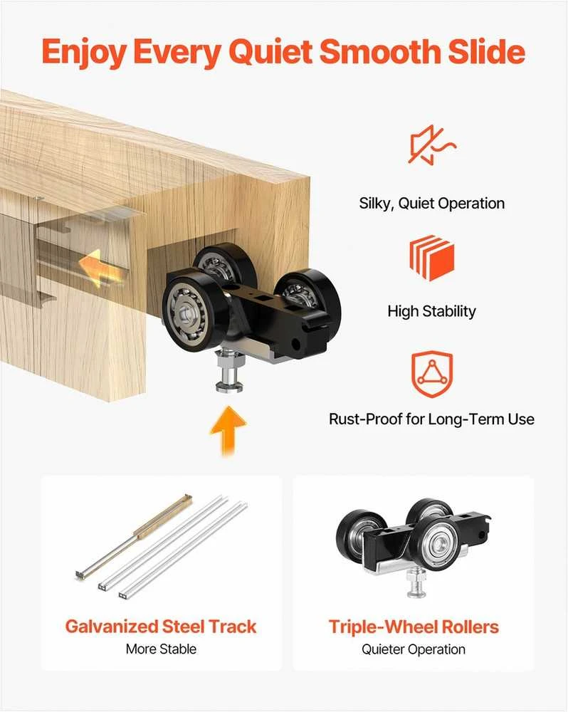 Stumdomų durų rėmo komplektas svetainei, su dvipusio švelnaus uždarymo mechanizmu, aukščiausios kokybės cinkuotas plienas, stumdomų durų sistema, vietą taupantis durų rėmas, vidaus durų furnitūra