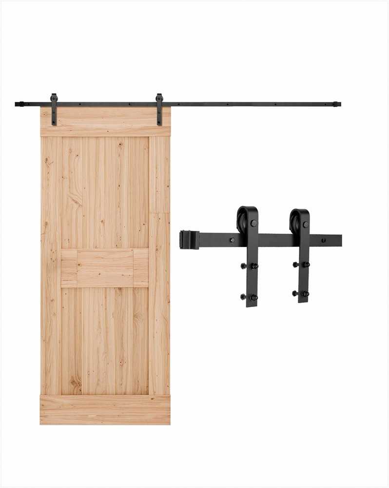 Stumdomų svirno tipo durų furnitūros komplektas, 3m bėgis, 150kg keliamoji galia, durims iki 1524mm pločio ir 35-44mm storio, patvarus anglinis plienas, juodas, stumdomų durų sistema, bėgelis durims