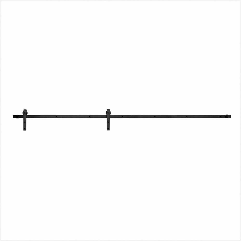 Stumdomų svirno tipo durų furnitūros komplektas, 3m bėgis, 150kg keliamoji galia, durims iki 1524mm pločio ir 35-44mm storio, patvarus anglinis plienas, juodas, stumdomų durų sistema, bėgelis durims