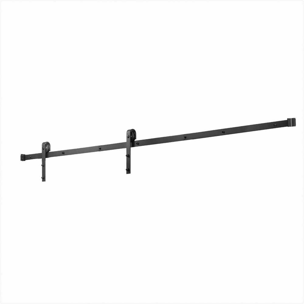 Stumdomų svirno tipo durų furnitūros komplektas, 3m bėgis, 150kg keliamoji galia, durims iki 1524mm pločio ir 35-44mm storio, patvarus anglinis plienas, juodas, stumdomų durų sistema, bėgelis durims