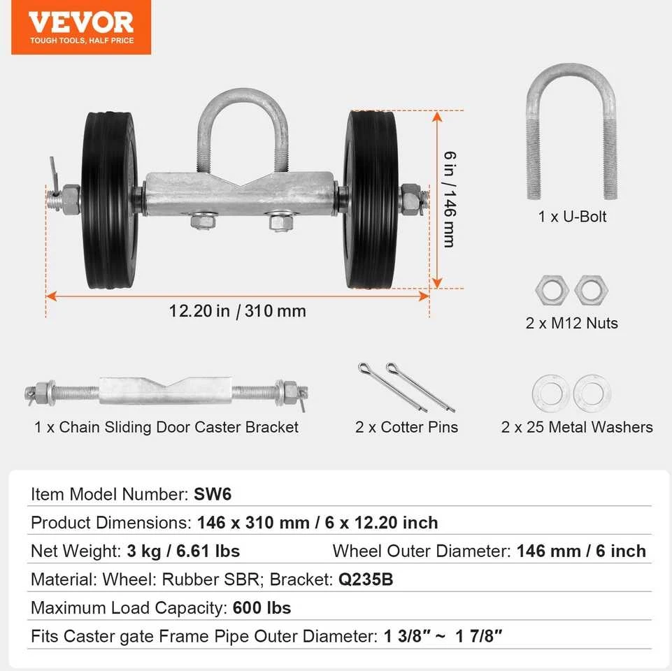 Stumdomų vartų komplektas 146 mm, tvirta riedėjimo įranga durims, 272 kg keliamoji galia, stumdomų durų ritinėlių komplektas