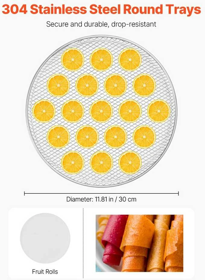 Sukamasis maisto džiovintuvas 12 padėklų, 800W, nerūdijančio plieno, vaisių, daržovių, mėsos džiovyklė, reguliuojama temperatūra, laikmatis