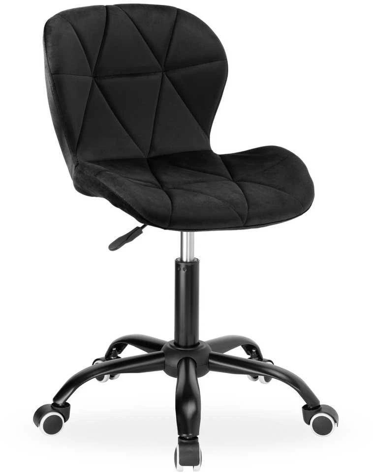 Sukamoji kėdė su ratukais Spiner Juodas, juodo aksomo, 360° pasukama, reguliuojamo aukščio, ergonomiška biuro / darbo / kompiuterio kėdė