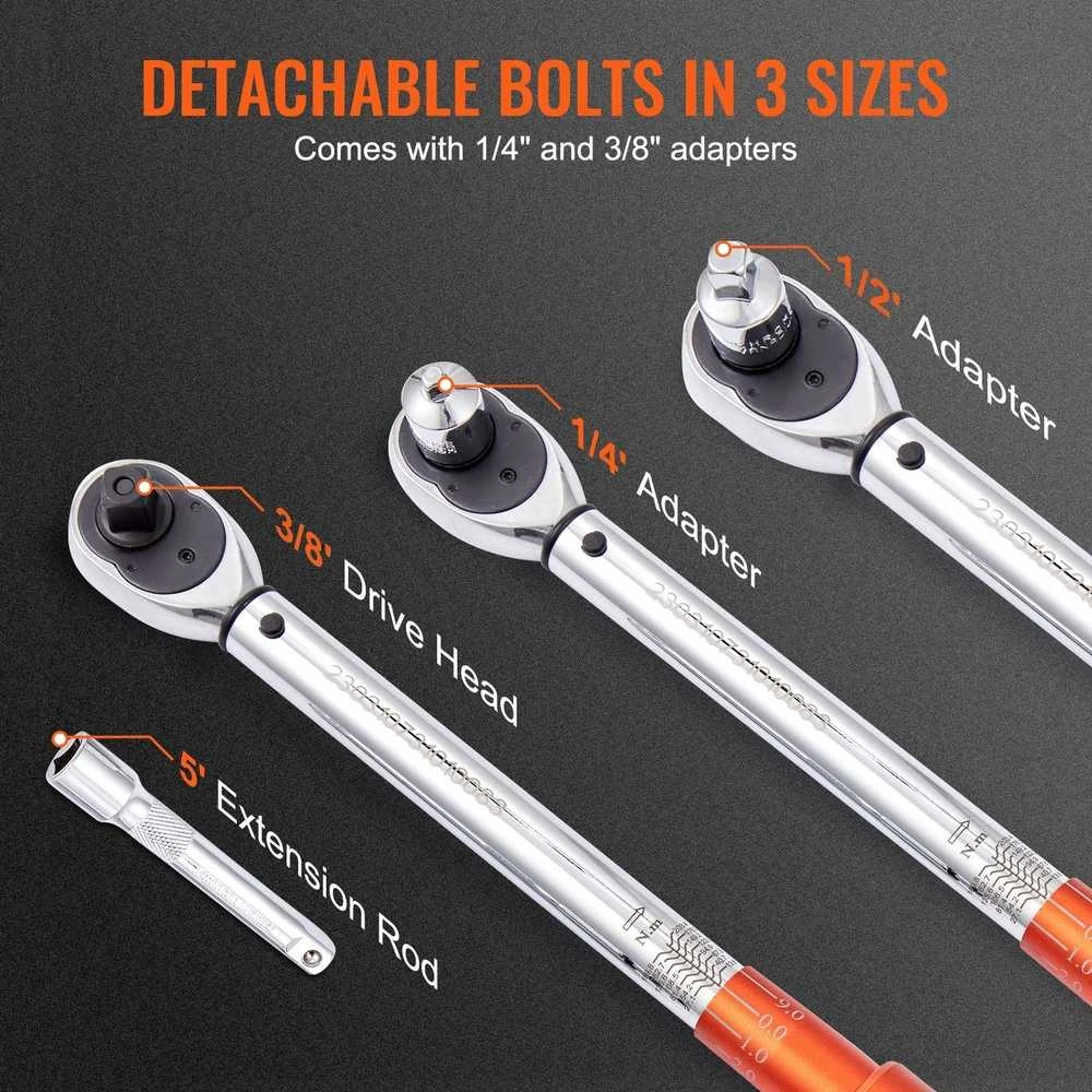 Sukimo momento raktas automobiliams 1/2", 10-150 ft.lb, reguliuojamas, dvikryptis, mechaninis, su dviem skalėmis, komplektas, veržliaraktis, sukimo indikatorius