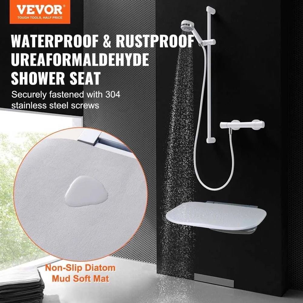 VEVOR Sulenkiama dušo sėdynė 34.5cm x 32.5cm sieninė