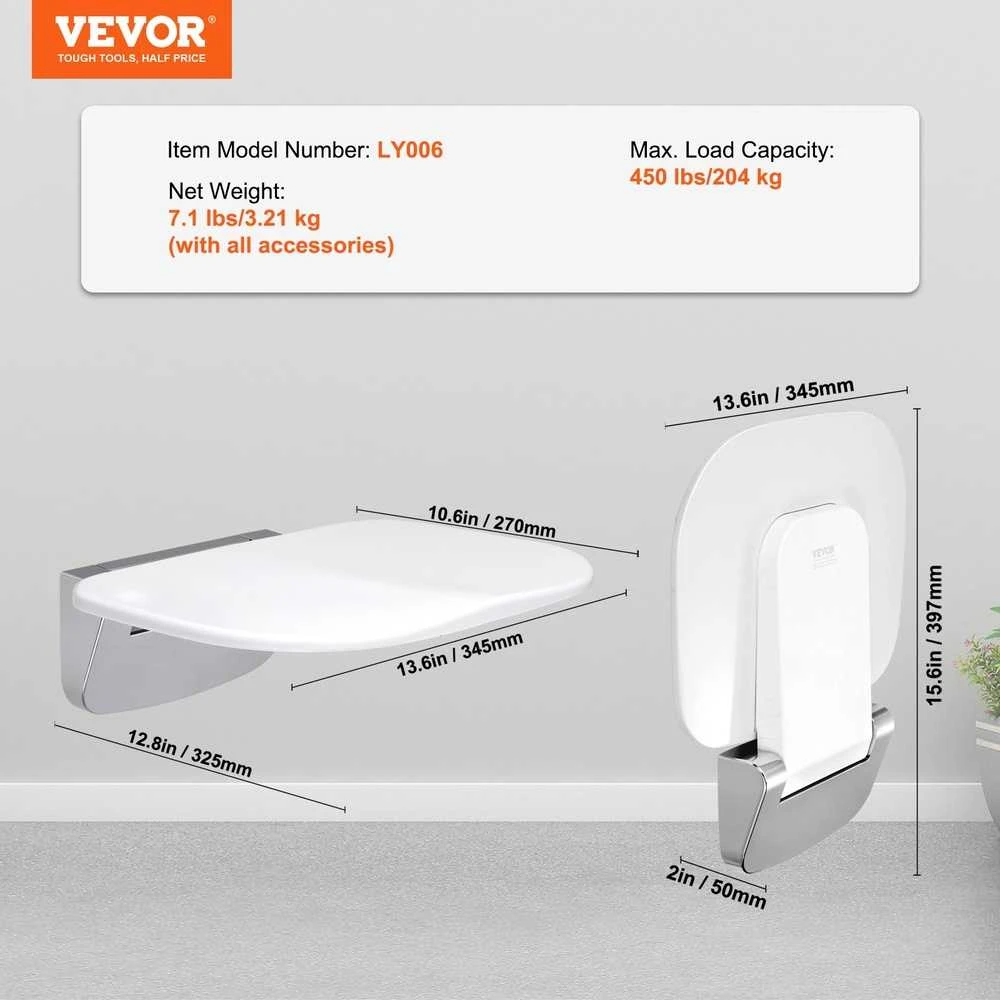 VEVOR Sulenkiama dušo sėdynė 34.5cm x 32.5cm sieninė