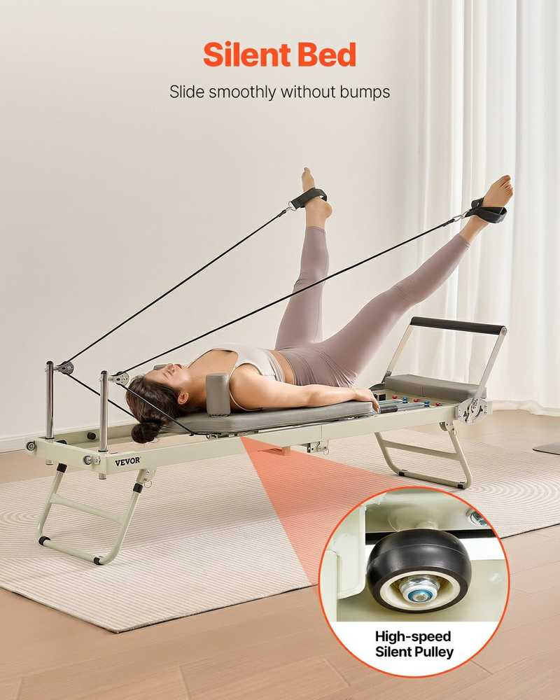 Sulankstoma Pilateso Reformerio Mašina Namams, Tyliais Ratukais, Lengvai Sandėliuojama, Kompaktiška Treniruoklių Įranga, Pilates Treniruoklis, Mankštos Įrenginys