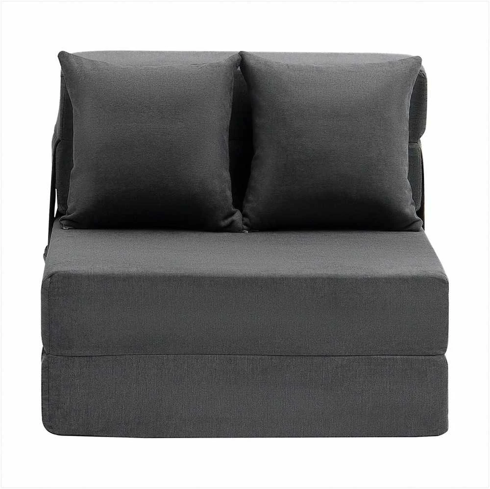 Sulankstoma sofa-lova, trys viename sulankstoma lova su 2 pagalvėmis ir plaunamu užvalkalu, transformuojama fotelis-lova, futono sofa svetainei ir miegamajam, tamsiai pilka vienvietė lova
