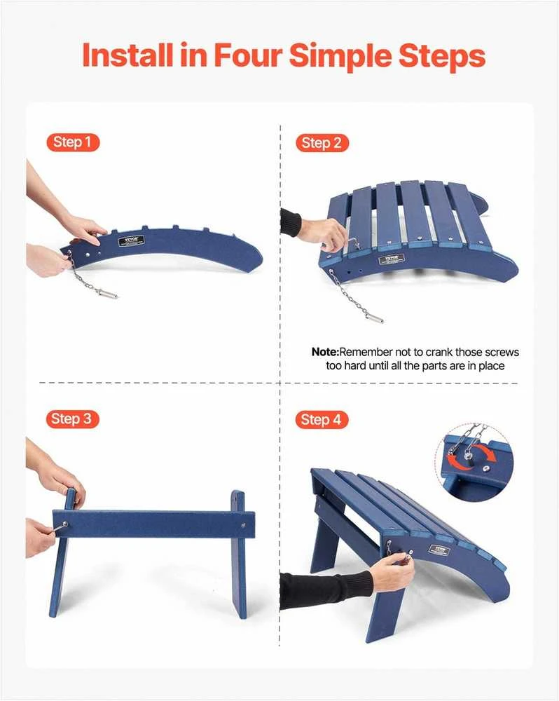 Sulankstomas Adirondack pufas kojoms, orui atspari kojų atrama lauko sėdynėms, mėlynas HDPE plastikas, nešiojamas terasos pufas, sodo kėdutė kojoms