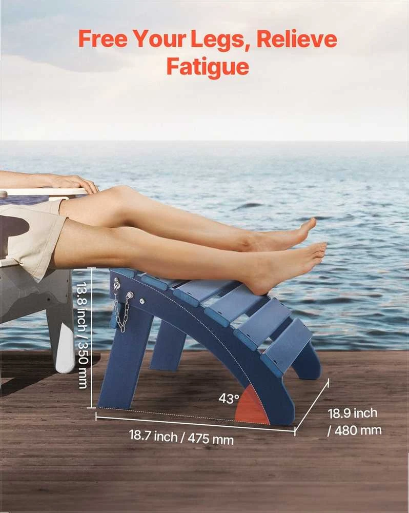 Sulankstomas Adirondack pufas kojoms, orui atspari kojų atrama lauko sėdynėms, mėlynas HDPE plastikas, nešiojamas terasos pufas, sodo kėdutė kojoms