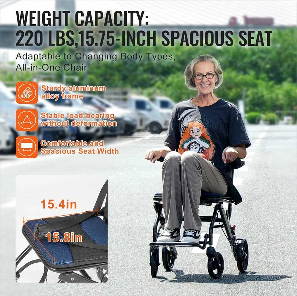 Sulankstomas aliuminio neįgaliojo vežimėlis, transportavimo kėdė, 40 cm sėdynė, lengvas ir reguliuojamas, kelionėms ir mobilumui, nešiojamas, kompaktiškas, neįgaliųjų technika