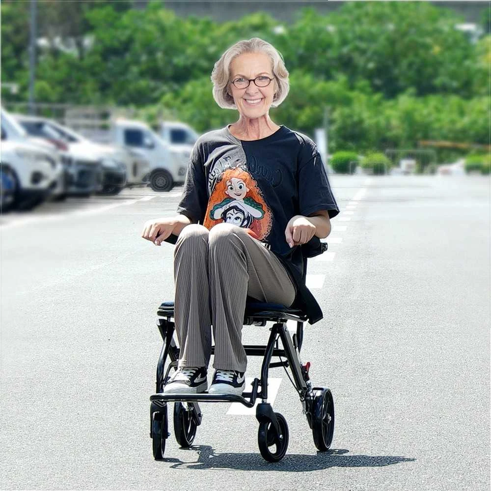 Sulankstomas aliuminio neįgaliojo vežimėlis, transportavimo kėdė, 40 cm sėdynė, lengvas ir reguliuojamas, kelionėms ir mobilumui, nešiojamas, kompaktiškas, neįgaliųjų technika